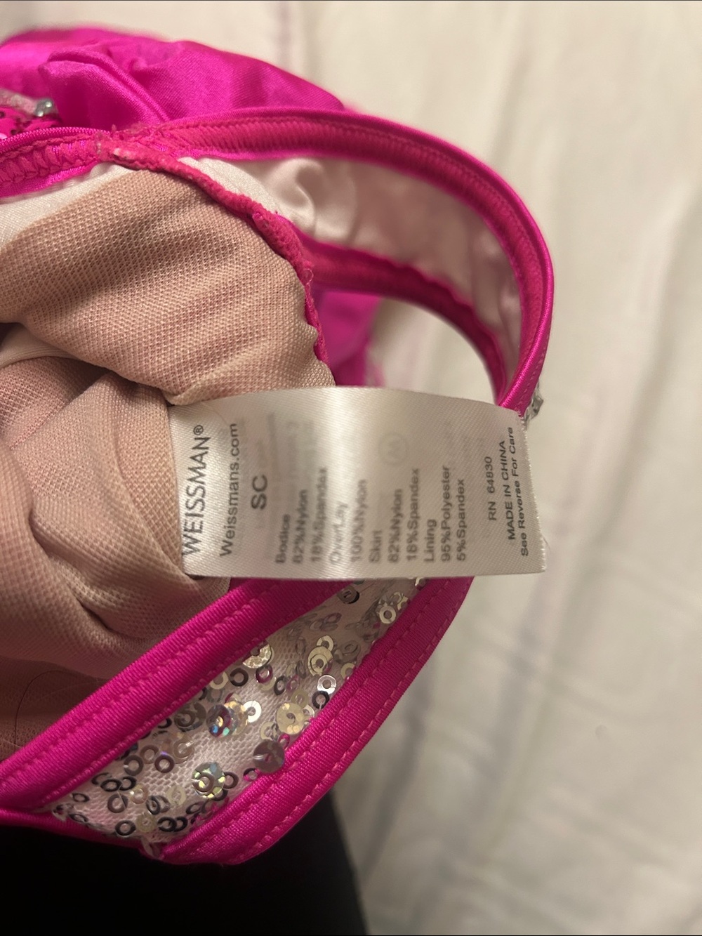Weissman Hot Pink Sequin Dance Dress with Silver Trim - Picture 2 of 3